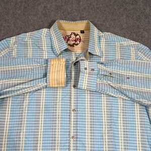 Robert Graham Blue Plaid Silk Trim Long Sleeve Button Down Shirt Men's Size‎ 3XL